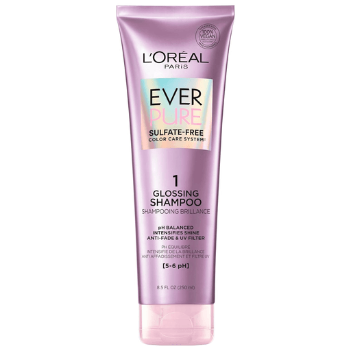 El shampoo Ever Pure Glossing de L´Oréal con fórmula aprobada por coloristas, es apto para todo tipo de cabello, dejando un brillo intenso y duradero.