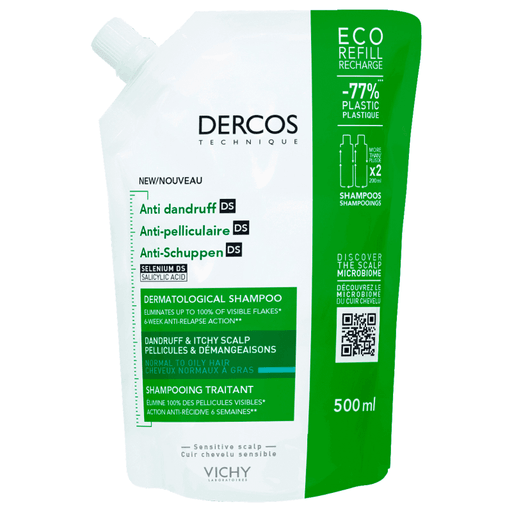 Shampoo tratamiento anticaspa que regula el microbioma y elimina el 100% de las partículas visibles. Vichy Dercos Anticaspa es ideal para hombres y mujeres que sufren de caspa y/o de picazón.