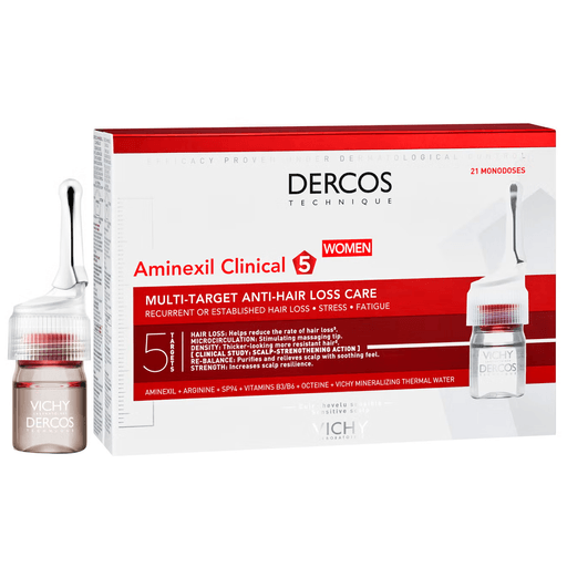 En las mujeres, la caída del cabello puede estar influenciada por diversos factores, como el estrés, la fatiga, los cambios estacionales y las fluctuaciones internas. Aminexil Clinical 5 combina Aminexil con 5 ingredientes activos para una eficacia anticaída, clínicamente probada con control dermatológico. Incluye 21 monodosis.