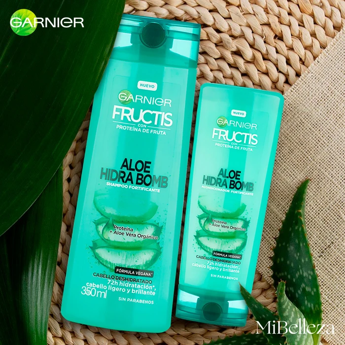 Pack Ganier Fructis Aloe Hidra Bomb Shampoo de 350ml + Acondicionador  200ml, MiBelleza.
